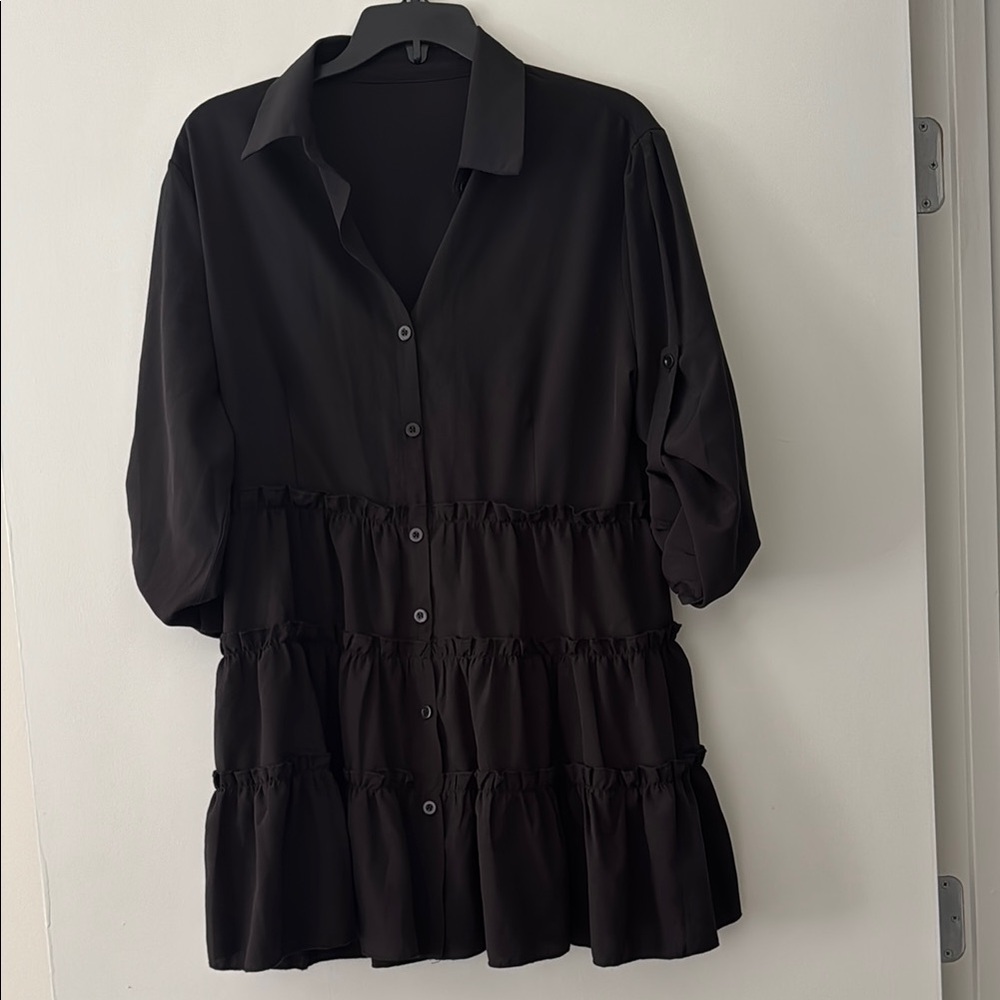 Black Button-Up Tiered Dress